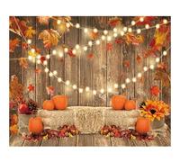 Funnytree 10x8FT Soft Fabric Fall Pumpkin Photography Backdrop Autumn Tanksgiving Harvest Hay Leaves Wooden Background Sunflower Maple Baby Shower Banner Decoration Party Supplies Photo Booth Prop