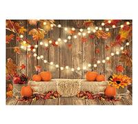 Funnytree 7x5FT Fall Pumpkin Photography Backdrop Autumn Thanksgiving Harvest Hay Leaves Wooden Background Sunflower Maple Baby Shower Banner Decoration Party Supplies Photo Booth Prop
