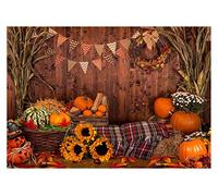 Funnytree 7x5ft Fall Thankgiving Photography Backdrop Rustic Wooden Floor Barn Harvest Background Autumn Pumpkins Maple Leaves Sunflower Baby Portrait Party Decoration Photo Studio Booth Props