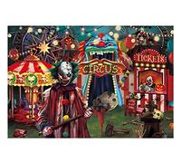 Funnytree 7x5ft Halloween Evil Circus Theme Backdrop for Photography Clown Creepy Carnival Haunted House Horror Scary Birthday Party Decorations Banner Home Decor Photo Booth Props Background