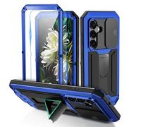 FunnyWin Compatible for Samsung Galaxy S26 Plus Metal Case with Slide Camera Cover Stand Screen Protector Full Body Hybrid Military Heavy Duty Armor Aluminium Case for Man Construction Blue