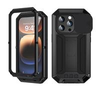 FunnyWin Compatible with iPhone 16 Pro Max Heavy Duty Metal Case with Slide Camera Cover, Built-in Screen Protector, Full Body Hybrid Case, Kickstand, Military Grade, Black