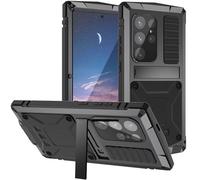 FunnyWin Metal Heavy Duty Case for Samsung Galaxy S25 Ultra Aluminum Military Grade Rugged Case with Metallic Stand Screen Protector Screws Dustproof Shockproof Full Cover for Man (Black)