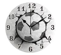 funnyy Sport Football Ball Print Round Acrylic Wall Clock, Silent Non Ticking Art Painting Clock for kids Girls Children Bedroom Living Room School Home Decor