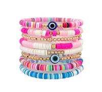 FUNOJOY Surfer Beaded Bracelets Colorful Clay Beads Bracelet Set Stackable Stretch Bracelets Friendship Bracelets Boho Summer Beach Jewelry for Women Teen Girls, Adjustable, Plastic, no gemstone