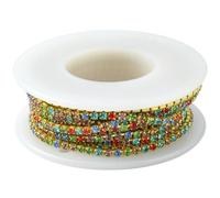 FUNOMOCYA 1 Roll Brass Rhinestone Claw Chain Trim, 2mm Decorative Sewing Embellishment, Flexible Cut DIY Beaded Trim for Clothes, Hairpins and Photo Frames