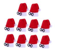 FUNOMOCYA 10pcs Mini Flannel Santa Hats for DIY Crafts Wine Bottle Toppers Doll Accessories Cutlery Bag Decorations Space Saving Red Christmas Party Embellishments