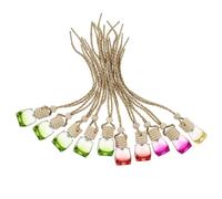 FUNOMOCYA 10pcs Refillable Car Perfume Bottles Pendant, Diamond-Shaped Colored Glass with Wooden Caps, Empty Car Air Freshener Bottles for Travel and Automotive Fragrance Use Random Color