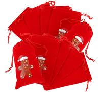FUNOMOCYA 10Pcs Velvet Drawstring Christmas Bags with Gingerbread Man Design Reusable Cloth Stocking Sacks for Jewelry Candy Party Favors Elegant and Holiday Storage Pouches
