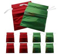 FUNOMOCYA 12pcs Foil Drawstring Bags Set with Ribbons, 24x32cm Holographic Red Green Christmas Goodie Bags for Holiday Party Sweets and Jewelry Wrapping