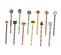 FUNOMOCYA 12Pcs Halloween Wooden Pencils with Erasers for Drawing and Writing School Supplies Party Bag Fillers Easy to Sharpen Mixed Styles for Halloween Fun