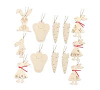 FUNOMOCYA 12pcs Wooden Easter Hanging Ornaments DIY Handpainted Bunny and Carrot Cutouts for Spring Crafts Charming Decorations