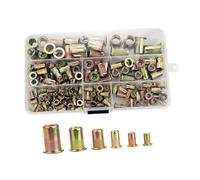 FUNOMOCYA 150pcs Stainless Steel Rivet Nuts Assortment Kit Flat Head Threaded Insert Nuts Plated Zinc Metric with Transparent Storage Box for Easy Installation Steel Fiberglass Plastic
