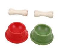 FUNOMOCYA 2 Sets Miniature Dollhouse Pet Accessories with Tiny Bone Realistic Plastic Dog Bowls for Interactive Play and Dollhouse Decorations