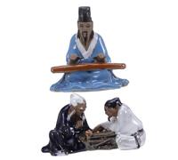 FUNOMOCYA 2pcs Ceramic Bonsai Pot Sculptures Vintage Asian Old Man Figurines for Aquarium Garden Micro Landscape Decoration with Chess and Music Themes
