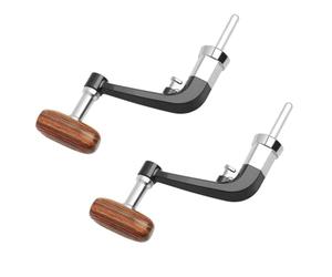 FUNOMOCYA 2pcs Folding Solid Wood Handle Fishing Reel Replacement Metal Rocker Arm with Nut, Dirt Resistant and No Deformation, Suitable for River and Pond Fishing, Fits Size 5000-6000 Reels