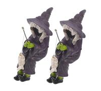 FUNOMOCYA 2pcs Halloween Fishing Witch Statue Resin Gothic Figure for Garden Aquarium Shelf Sitter Tabletop Decor Unique Spooky Whimsical Design for Holiday Decorations