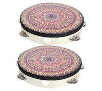 FUNOMOCYA 2pcs Hand Held Tambourine Drum for Rhythm Instrument Church Performing Percussion
