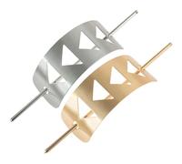 FUNOMOCYA 2pcs Metal Hairpin Hair Stick, Rectangular Triangle Hollow Brushed Finish, Golden or Silver, Minimalist Ponytail Hair Accessory for Women