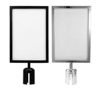 FUNOMOCYA 2pcs Metal Portrait Sign Holder with Horizontal Frame for Queue Management and Public Guidance, Adjustable Stanchion Top Poster Stand for Exhibitions and Hotels, Sturdy A4 Size