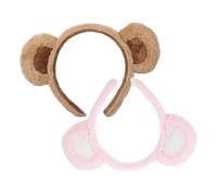 FUNOMOCYA 2pcs Plush Bear Ears Headband Soft Cloth Hairbands for Women and Comfortable Fit for All Hairstyles Cute Animal Party Accessory for Halloween and Christmas Pink and Camel Brown