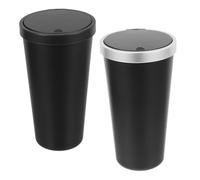 FUNOMOCYA 2pcs Portable Car Trash Can with Lid Leakproof Mini Cup Holder Bin for Car Interior Multipurpose Storage Organizer for Trash and Items with Black and Silver Trim