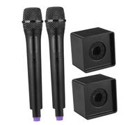 FUNOMOCYA 2pcs Portable Fake Microphone with Small Square Stands Lightweight Pretend Play Microphones for Comfortable Grip Party Props for Stage Performance and Communication Skill