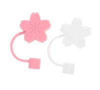 FUNOMOCYA 2Pcs Reusable Silicone Straw Covers Dustproof Straw End Protectors Caps for Drinking Lightweight Portable Tips Protector Cute Pink White Colors for Parties and Daily Use