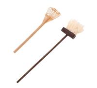FUNOMOCYA 2pcs Scale Miniature Dollhouse Garden Accessories Wood Rake and Mop Tiny Tools for Dollhouse Photography Props Realistic Mini Mops for Micro Garden and Farm Decor