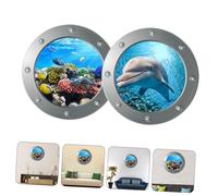 FUNOMOCYA 2pcs Sea Life Wall Stickers Animal Porthole Design Bedroom Decals Cartoon Pattern Adhesive Art for Living Dining Decor