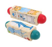 FUNOMOCYA 2pcs Wooden Animal Spin Blocks Rotating Puzzle Montessori Educational Wooden Animal Activity for Fine Motor Skills and Sensory Exploration