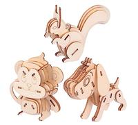 FUNOMOCYA 3 Pcs Wooden Animal Puzzle Educational Simulation Jigsaw Puzzles for Squirrel Dog Monkey Models Safe Intuitive Assembly for Family Fun