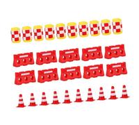 FUNOMOCYA 30pcs Miniature Traffic Sign for Educational Road Safety Learning with Red Cones Barriers and Yellow Crash Buckets Stimulates Cognitive Development and Interaction