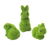 FUNOMOCYA 3Pcs Easter Decorative Flocked Moss Bunny Figurines Green Rabbit Ornaments for Outdoor Easter Party Garden Table Centerpiece