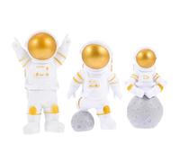 FUNOMOCYA 3Pcs Gold Astronaut Statues for Home Decor Cute Cake Topper Figurines Realistic PVC Space Adornments for Birthday Cakes and Room Display