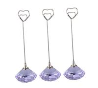 FUNOMOCYA 3PCS Heart-Shaped Memo Holder Clips with Crystal Diamond Base Purple Paper Clip Stand for Home Decor Wedding Party Office Photo and Note Display