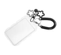 FUNOMOCYA 3pcs Id Badge Holders with Black Spring Keyring, Protective Sleeve for Work Bus Student Cards, Sturdy Plastic Card Case with Star Charm for Office and School Use