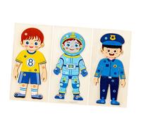 FUNOMOCYA 3pcs Wooden Occupational Cognition Puzzle for Educational Hand Grab Enlightenment with Athlete Police Astronaut Figures Early Learning Games for Mental and Fine Motor Skills