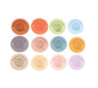 FUNOMOCYA 45pcs Round Handmade Leather Clothes Labels with Embossed Pattern, Easy to Use Classic Tags for Hats and Bags, for Handmade Projects and Yarn Crafts, Random Color