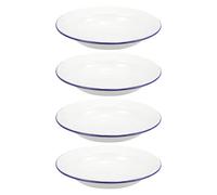 FUNOMOCYA 4pcs 18cm White Retro Style Enamel Plates Set, Vintage Kitchen Fruit and Appetizer Serving Dishes, Sturdy Enamelware Food Trays for Dining and Entertaining