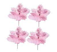FUNOMOCYA 4pcs Christmas Floral Decorations with Glitter Poinsettias Reusable Fabric Sequin Faux Flowers for Mantel Garland Wreaths and Table Centerpieces Lightweight Festive Holiday Accents