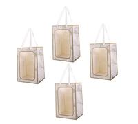 FUNOMOCYA 4pcs Clear Window Gift Tote Bags with Portable Rope Handles Small White Marble Kraft Pouches for Flower Gifts Birthday Wedding and Holiday Packaging