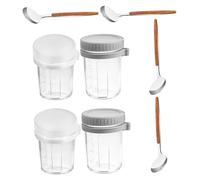 FUNOMOCYA 4pcs Glass Overnight Oats Jars with Lids and Spoon Airtight Mason Jars for Yogurt Oatmeal Salad Portable Breakfast Containers with Spoon Holder Reusable Glass Storage Canisters