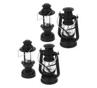 FUNOMOCYA 4PCS Miniature Dollhouse Lamps Set - Retro Black Kerosene Style Lanterns with LED Light - Miniature Dollhouse Accessories for Vintage Scene Decoration and Party Ornaments