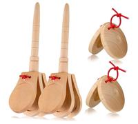 FUNOMOCYA 4pcs Portable Wooden Castanets Finger Percussion Instruments for Beginners Educational Music for Enhance Coordination and Rhythm Skills Natural Wood Material