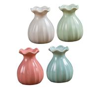 FUNOMOCYA 4pcs Small Ceramic Vases for Dried Flowers Home Office Decor Miniature Lightweight Porcelain Ornament Pink White Blue Green
