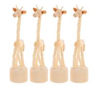 FUNOMOCYA 4Pcs Wooden Giraffe Push Puppets Set, Hand-Carved Miniature Animal Figurines, Retro Style Tabletop Wood Giraffes Sculpture for Home Office Decoration