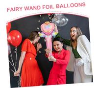 FUNOMOCYA 50pcs Pink Fairy Wand Foil Balloons Handheld Party Decoration for Indoor Outdoor Birthday Garden Theme with Bright Colors and Material