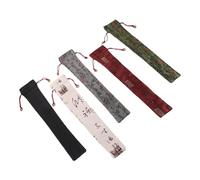 FUNOMOCYA 5pcs Cotton Drawstring Fan Cover Handmade Vintage Chinese Folding Fan Storage Bag Protective Sleeve Pouch Khaki Grey Black Red Green for Travel Cultural Events
