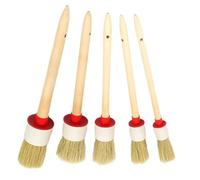 FUNOMOCYA 5pcs Vehicle Cleaning Brush Soft Pig Hair Bristle Car Detailing Brushes for Wheels Air Vents Interior with Long Wooden Handles Safe for Delicate Surfaces